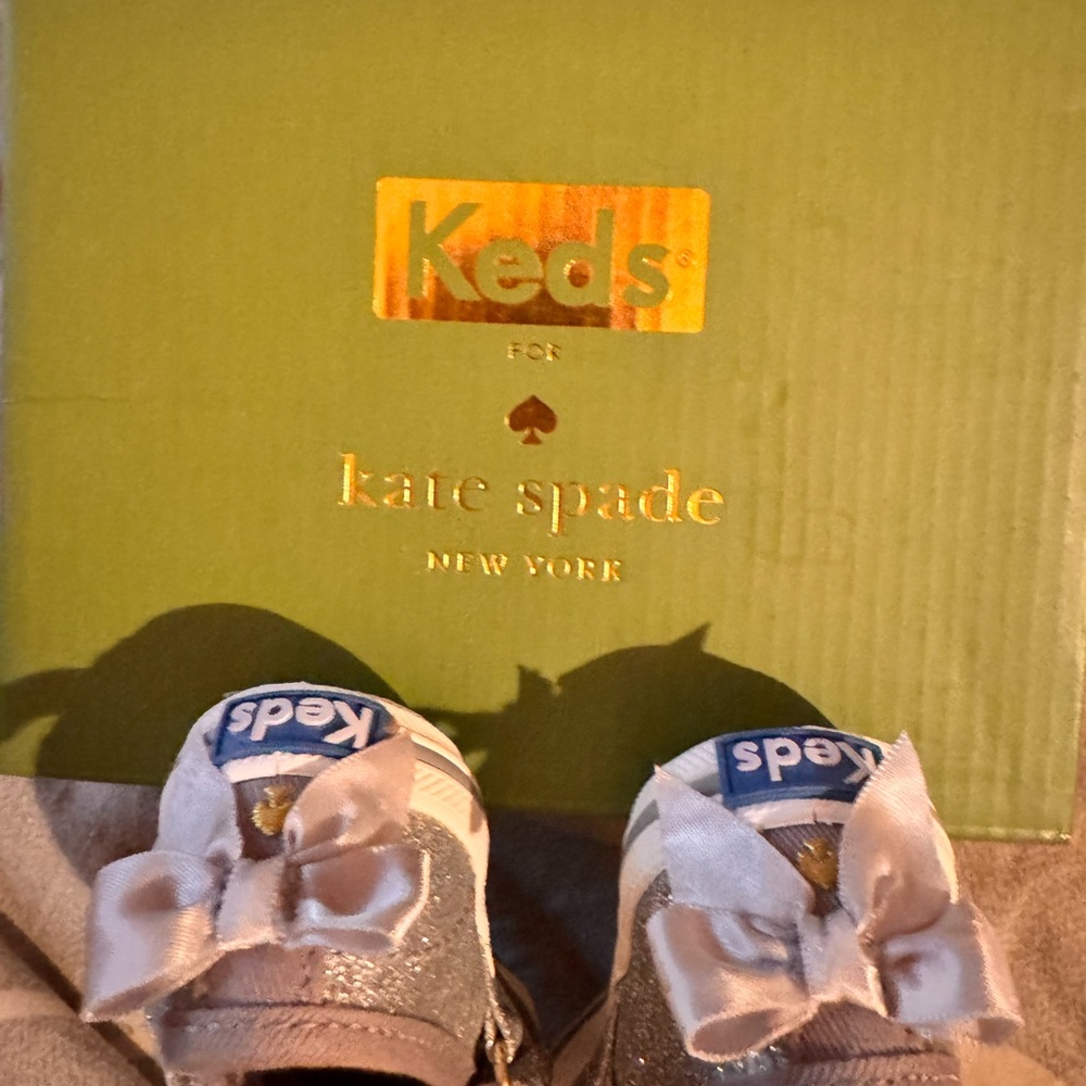 kate spade x Keds Silver Glitter Girl Sneakers with Satin Bows - Picture 3 of 4